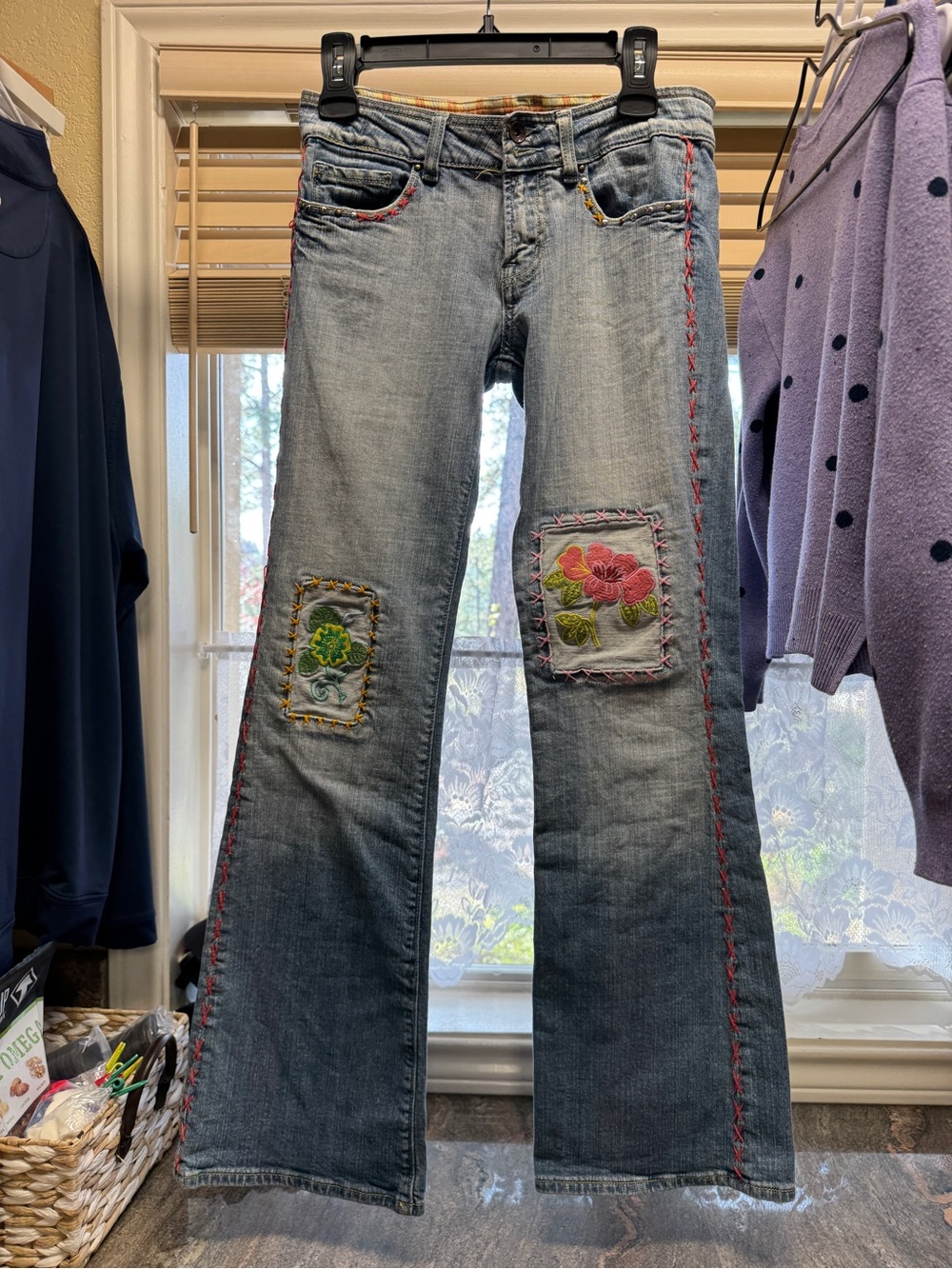 Vigoss Light Blue Boot Cut Jeans with Embroidered Floral Patches